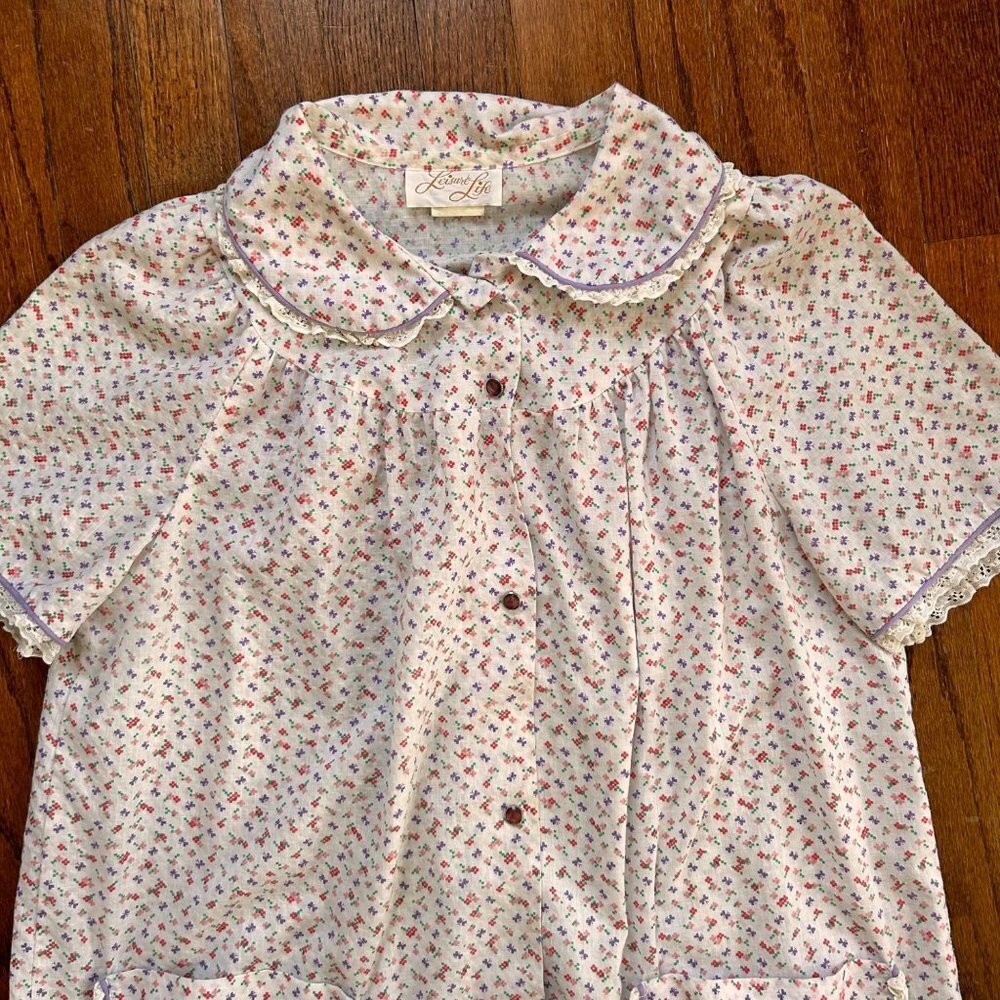 Vintage Leisure Life Womens House Dress Size Large Robe Housecoat Pearl Snap 70s - Picture 11 of 12